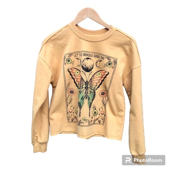 Zoe + Liv Let The Universe Guide You Butterfly Yellow Cropped Sweatshirt - Picture 1 of 6